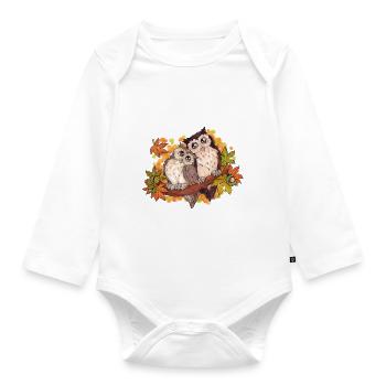 Niedliches Eulen Paar im Herbst mit Kastanie - Baby Bio-Langarm-Body - Weiß - Vorne