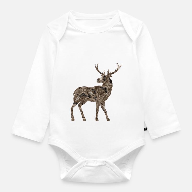 Cerf - Body Bébé bio manches longues - blanc