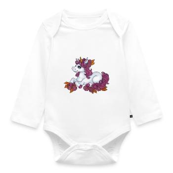 Niedliches Einhorn Kawaii mit Blumen Rosen rosa - Baby Bio-Langarm-Body - Weiß - Vorne