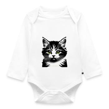 Liebevolles Katzengesicht - Baby Bio-Langarm-Body - Weiß - Vorne