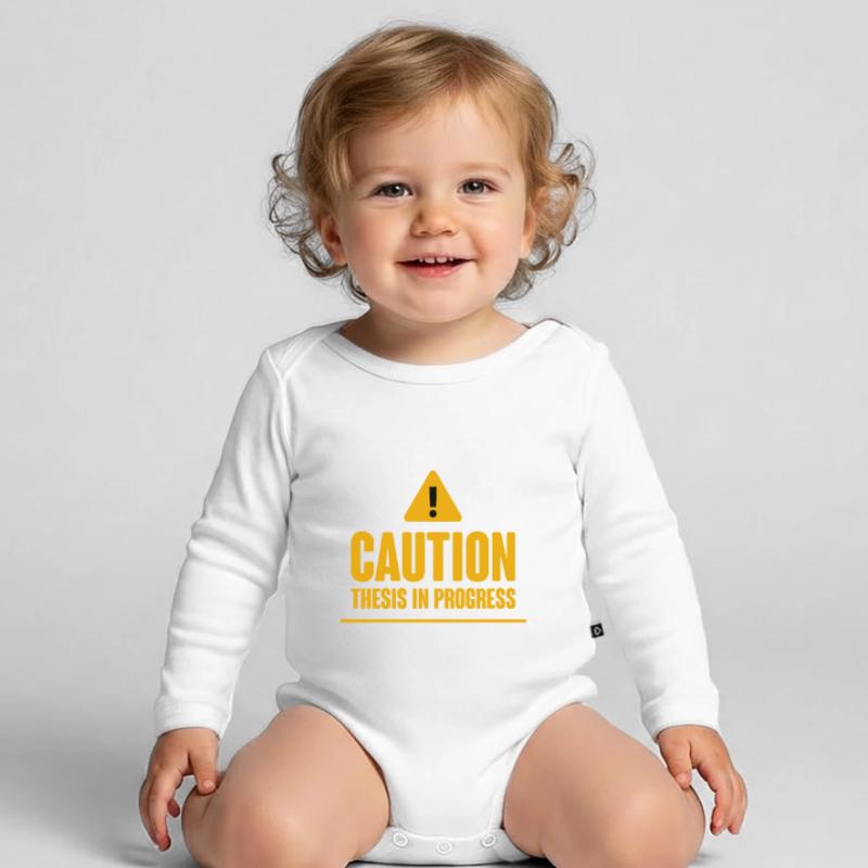 Caution Thesis In Progress 2 Organic Longsleeve Baby Bodysuit