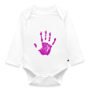 Handprint painted identity fingers and palm - Organic Longsleeve Baby Bodysuit - white - Front