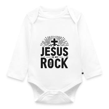 Jesus ist mein Fels in der Brandung - Baby Bio-Langarm-Body - Weiß - Vorne