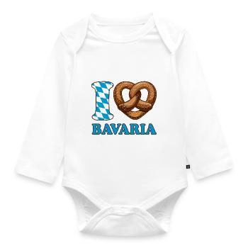 I Love Bavaria Pretzel - Heart - Saying - Organic Longsleeve Baby Bodysuit - white - Front