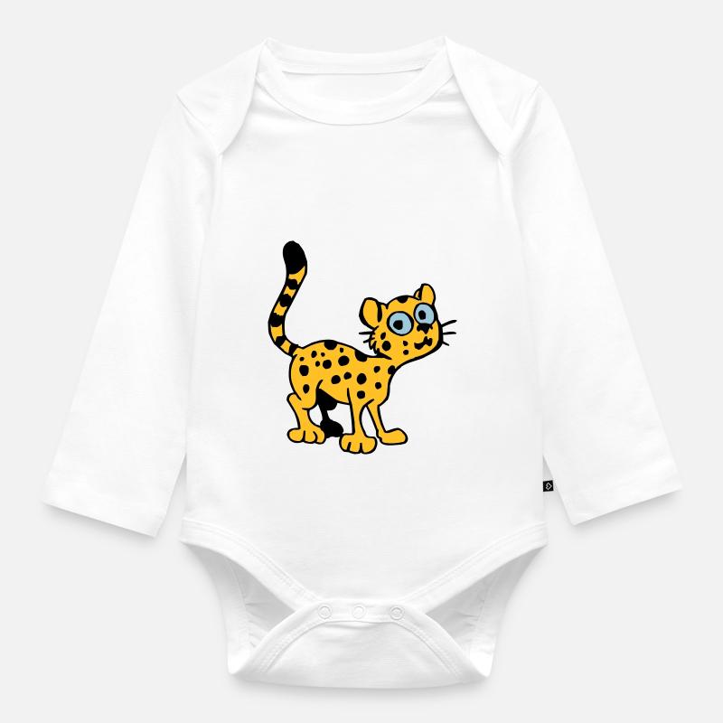 Baby Leopard - Organic Longsleeve Baby Bodysuit - white