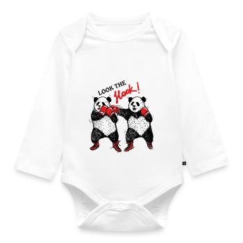 boxende Pandabären teilen aus - Baby Bio-Langarm-Body - Weiß - Vorne