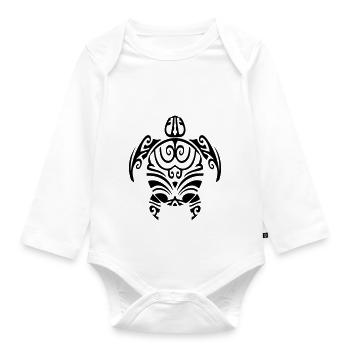 sea turtle tribal tattoo polynesian maori style - Organic Longsleeve Baby Bodysuit - white - Front