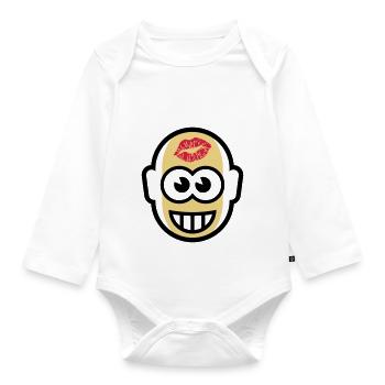 Glatzkopf Mit Kuss Auf Stirn (3C) - Baby Bio-Langarm-Body - Weiß - Vorne