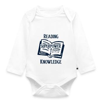 Reading Is My Superpower. Book Lover Avid Reader - Organic Longsleeve Baby Bodysuit - white - Front