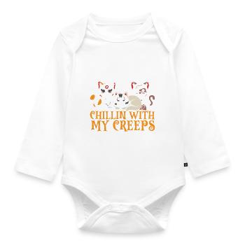 Halloween Katze Hexe - Baby Bio-Langarm-Body - Weiß - Vorne