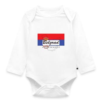 Belgrad - Hauptstadt mit GPS & Flagge - Baby Bio-Langarm-Body - Weiß - Vorne