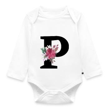 Buchstabe p blumig - Baby Bio-Langarm-Body - Weiß - Vorne