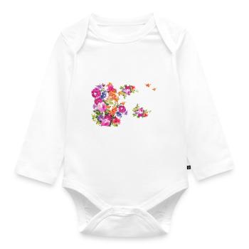 fleurs,fleur,printemps,fleurs - Body Bébé bio manches longues - blanc - Devant