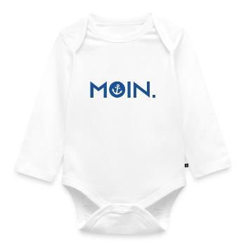 Moin - Guten Morgen - Nordsee - Ostsee - Anker - Baby Bio-Langarm-Body - Weiß - Vorne