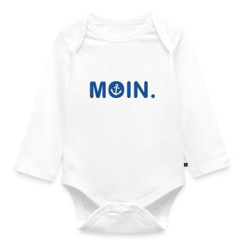 Moin - Guten Morgen - Nordsee - Ostsee - Anker - Baby Bio-Langarm-Body - Weiß - Vorne