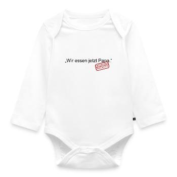 Wir essen jetzt Papa. Satzzeichen retten Leben. - Baby Bio-Langarm-Body - Weiß - Vorne
