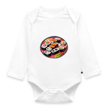 Sushi / Maki / Nigiri / Wasabi /Asiatisch - Baby Bio-Langarm-Body - Weiß - Vorne
