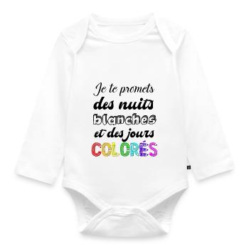 Baby I promise you sleepless nights - Organic Longsleeve Baby Bodysuit - white - Front