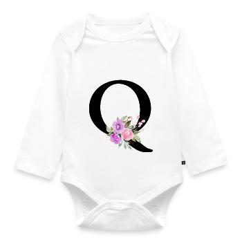 Lettre q floral violet - Body Bébé bio manches longues - blanc - Devant