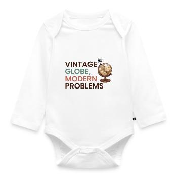 Vintage Globe Moderne Probleme Reisen Humor - Baby Bio-Langarm-Body - Weiß - Vorne