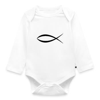 jesus fish symbol - Organic Longsleeve Baby Bodysuit - white - Front