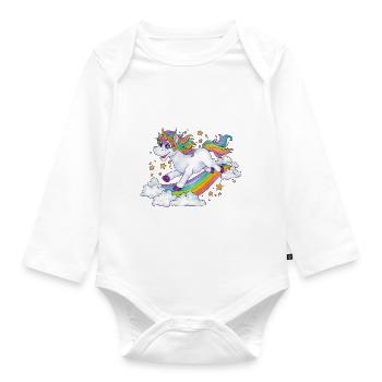 Niedliches Regenbogen Einhorn auf Wolke Geschenk - Baby Bio-Langarm-Body - Weiß - Vorne