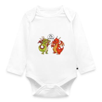 "Du bist ja panisch" Wortwitz niedlicher Drache - Baby Bio-Langarm-Body - Weiß - Vorne