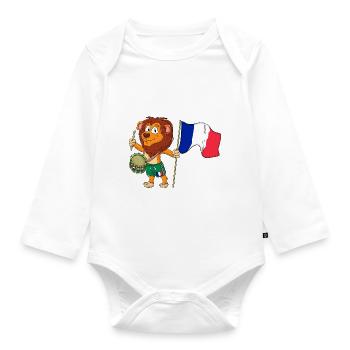 Lion with the French flag - Organic Longsleeve Baby Bodysuit - white - Front
