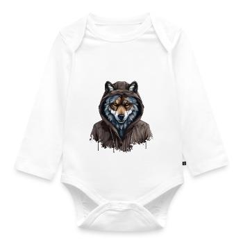 Loup gris dans le style de rue | Amoureux des loups - Body Bébé bio manches longues - blanc - Devant