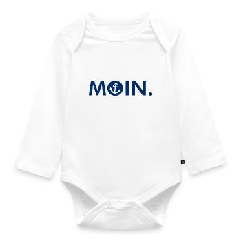 Moin - Guten Morgen - Nordsee - Ostsee - Anker - Baby Bio-Langarm-Body - Weiß - Vorne