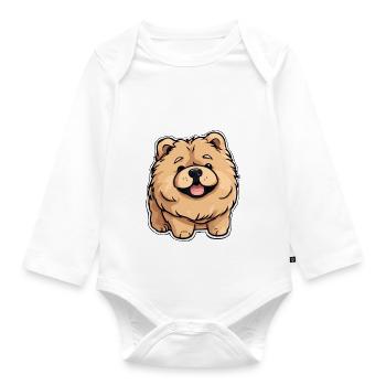 Chow Chow Comic Flauschiger Hund Löwenhund - Baby Bio-Langarm-Body - Weiß - Vorne