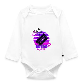 Retro Music - 80s - Achtziger - Kassette - Baby Bio-Langarm-Body - Weiß - Vorne