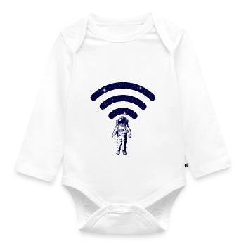 Astronaut wifi area - Organic Longsleeve Baby Bodysuit - white - Front