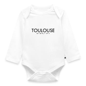 Toulouse France Coordinates Latitude Longitude - Organic Longsleeve Baby Bodysuit - white - Front
