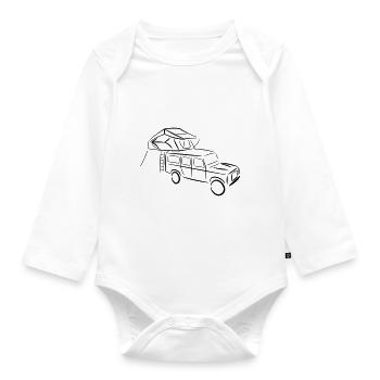 Defender with roof tent, roof tent, roof tent nomads - Organic Longsleeve Baby Bodysuit - white - Front