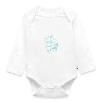 Skull and blue water lilies - Organic Longsleeve Baby Bodysuit - white - Front