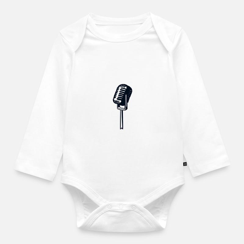 Defektes Vintage-Mikrofon - Baby Bio-Langarm-Body - Weiß