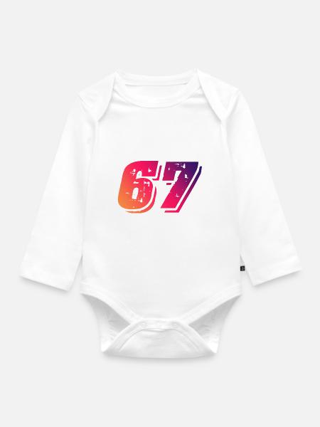67 Zahl Symbol - Baby Bio-Langarm-Body - Weiß