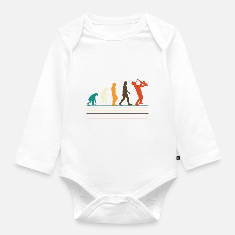 Human Evolution Saxophone - Baby Bio-Langarm-Body - Weiß