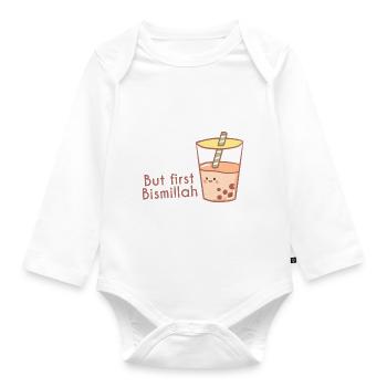 But first Bismillah Bubble tea/ Islam - Organic Longsleeve Baby Bodysuit - white - Front