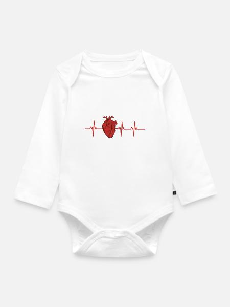 Herzschlag - Baby Bio-Langarm-Body - Weiß