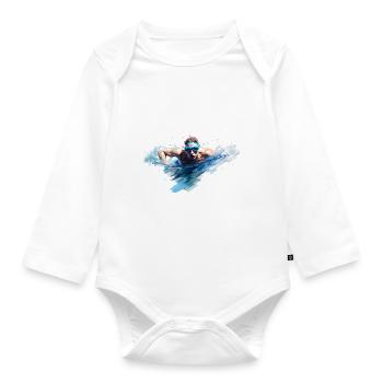 Swimming is a popular sport - Organic Longsleeve Baby Bodysuit - white - Front