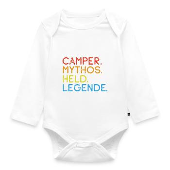 Camper Mythos Held Legede - Camping - Spruch - Baby Bio-Langarm-Body - Weiß - Vorne