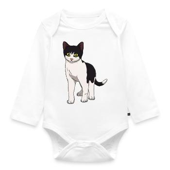 Cat Black and White - Organic Longsleeve Baby Bodysuit - white - Front