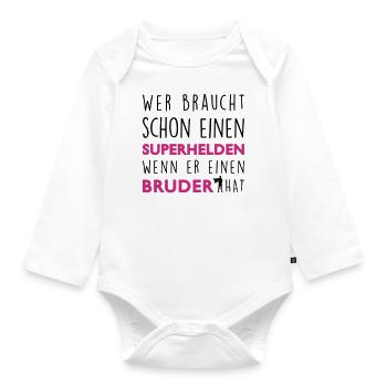 Mein Bruder - Superheld - Baby Bio-Langarm-Body - Weiß - Vorne