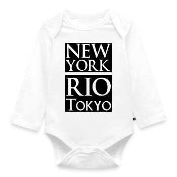 New York, Rio, Tokyo - Organic Longsleeve Baby Bodysuit - white - Front