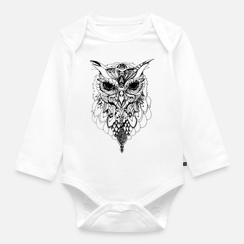 hibou - Body Bébé bio manches longues - blanc