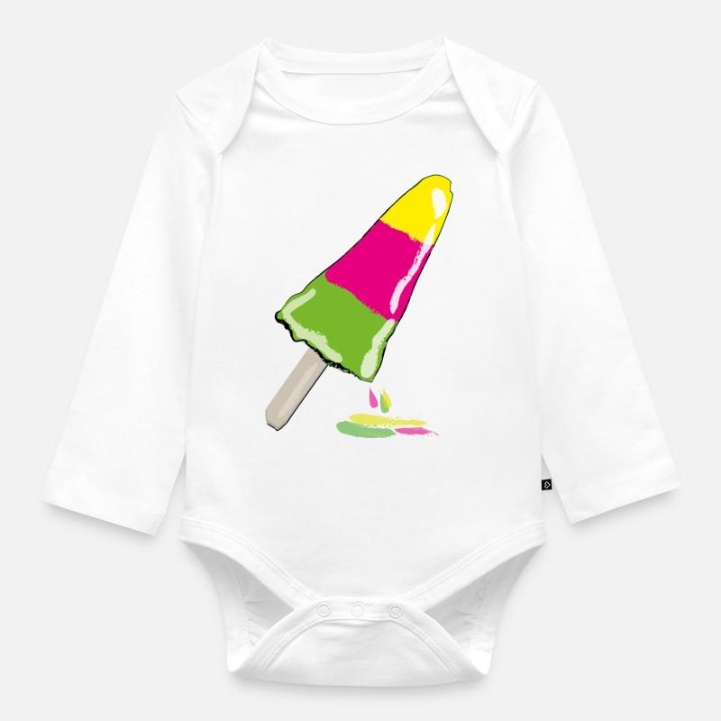 Popsicles - Organic Longsleeve Baby Bodysuit - white
