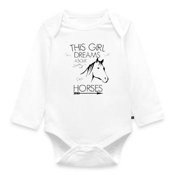 Girl dreams about horses - Organic Longsleeve Baby Bodysuit - white - Front