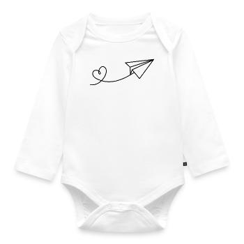 Avion en papier papier aviateur coeur voyage vacances - Body Bébé bio manches longues - blanc - Devant